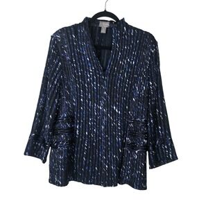 Chico's Travelers Womens Multimedia Zip Front Jacket Size L Work Travel Packable